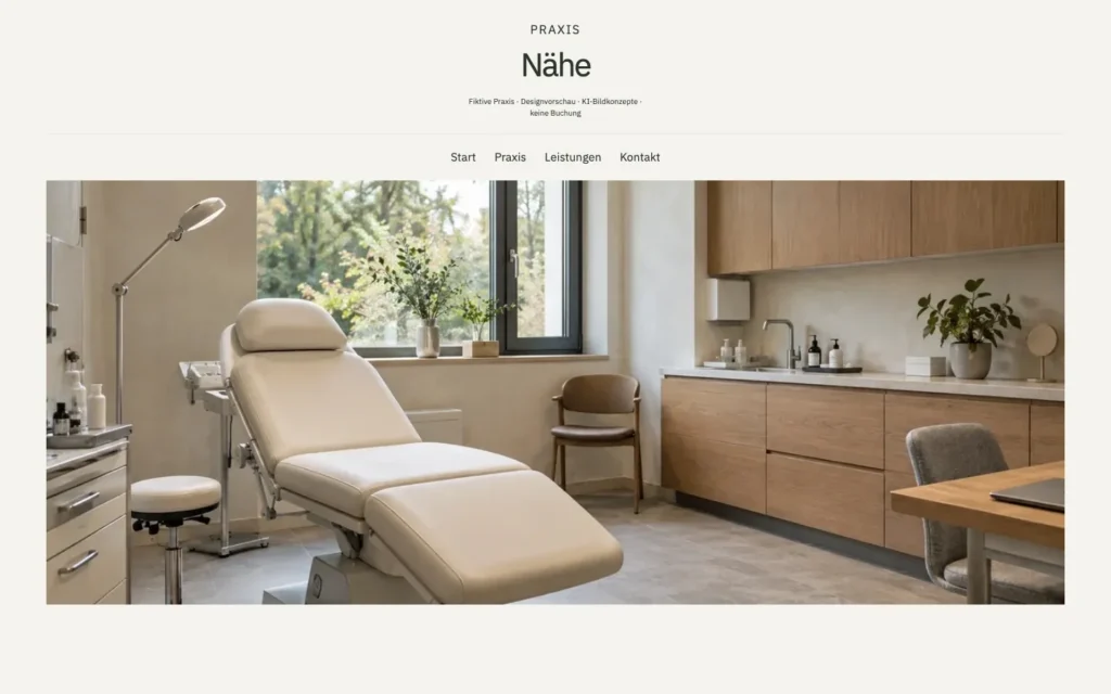 Designvorlage Nähe: grosses Raumbild unter zentrierter Navigation