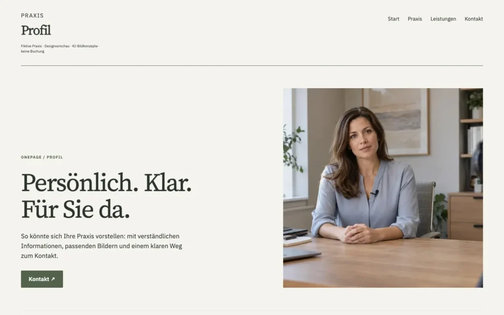 Designvorlage Profil: Porträt neben ruhiger Typografie